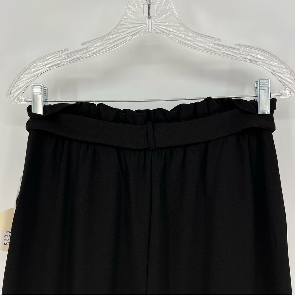 Lara Fashion Women Pants Large Black Wide Leg Paper Bag Gathered Waist Sash Belt - Picture 6 of 10